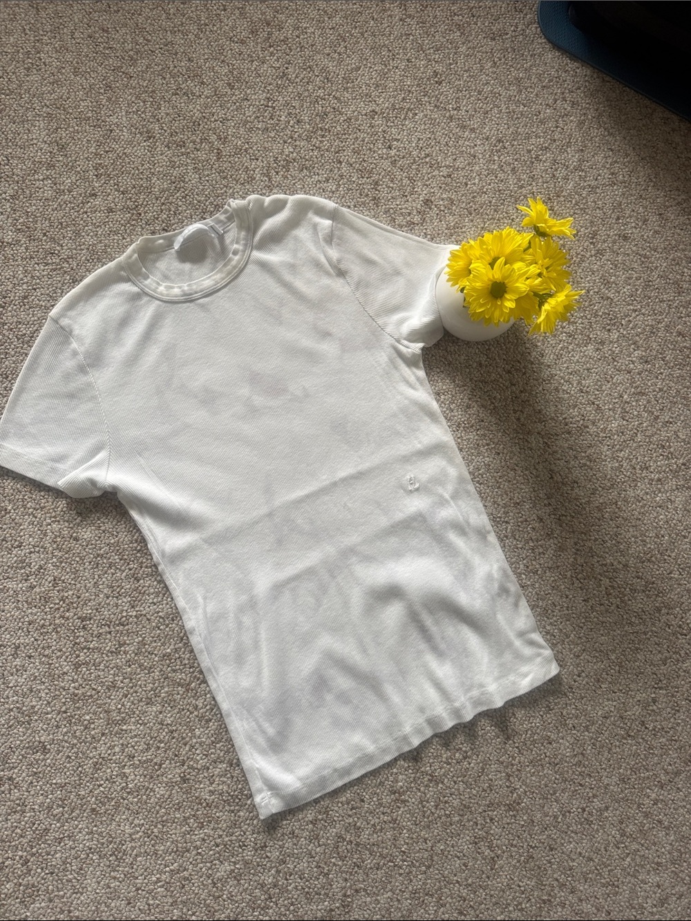 Helmut Lang ribbed Short Sleeve Tee white with purple dye